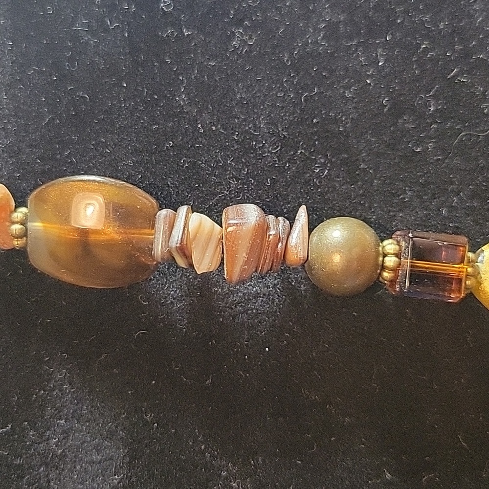 Womens brown natural stone glass bead necklace - Picture 3 of 6